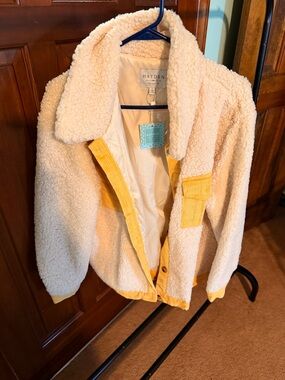Hayden Cream Sherpa Jacket with Yellow Corduroy Trim - Kids Puffa